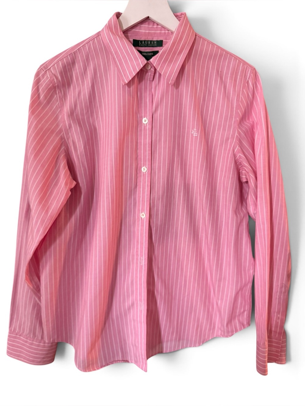 Lauren Ralph Lauren Beautiful Pink/White Tiny Strips Blouse L